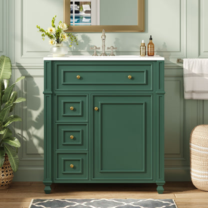 Modern Green Bathroom Vanity Cabinet with Ceramic Sink Basin