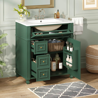 Modern Green Bathroom Vanity Cabinet with Ceramic Sink Basin
