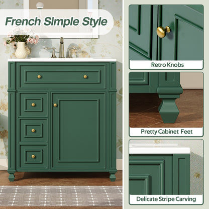 Modern Green Bathroom Vanity Cabinet with Ceramic Sink Basin