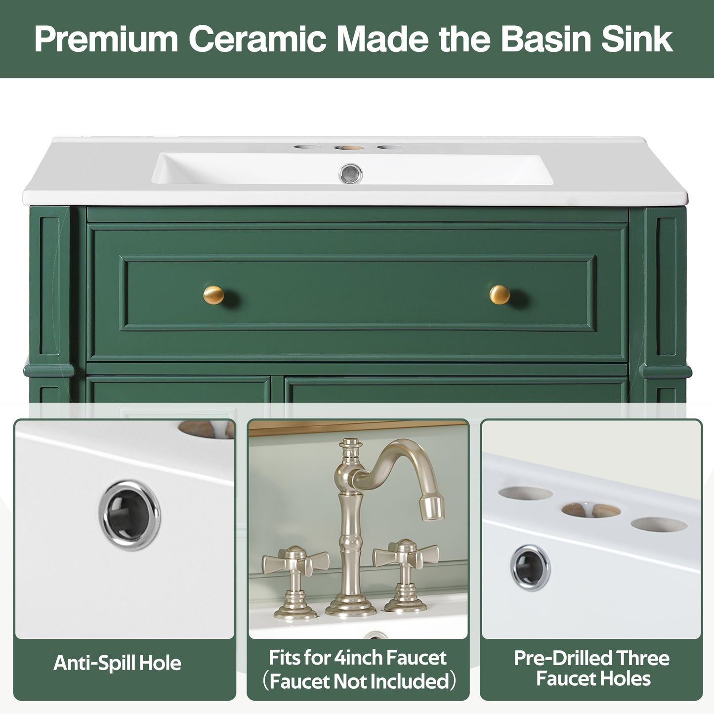 Modern Green Bathroom Vanity Cabinet with Ceramic Sink Basin