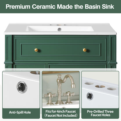 Modern Green Bathroom Vanity Cabinet with Ceramic Sink Basin
