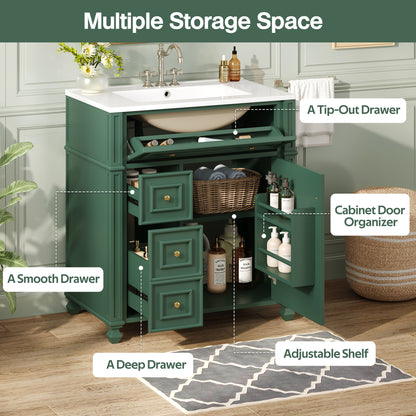 Modern Green Bathroom Vanity Cabinet with Ceramic Sink Basin