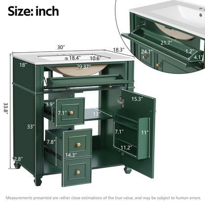 Modern Green Bathroom Vanity Cabinet with Ceramic Sink Basin