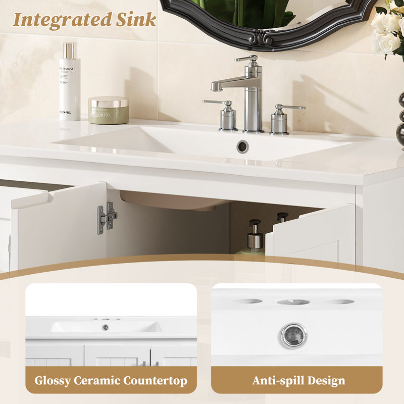 36 inch White Bathroom Vanity Cabinet with Sink and Adjustable Storage