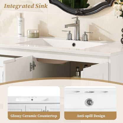 36 inch White Bathroom Vanity Cabinet with Sink and Adjustable Storage