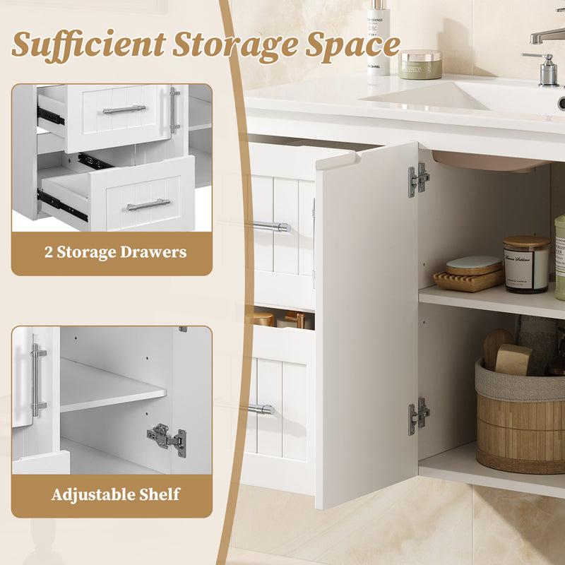 36 inch White Bathroom Vanity Cabinet with Sink and Adjustable Storage