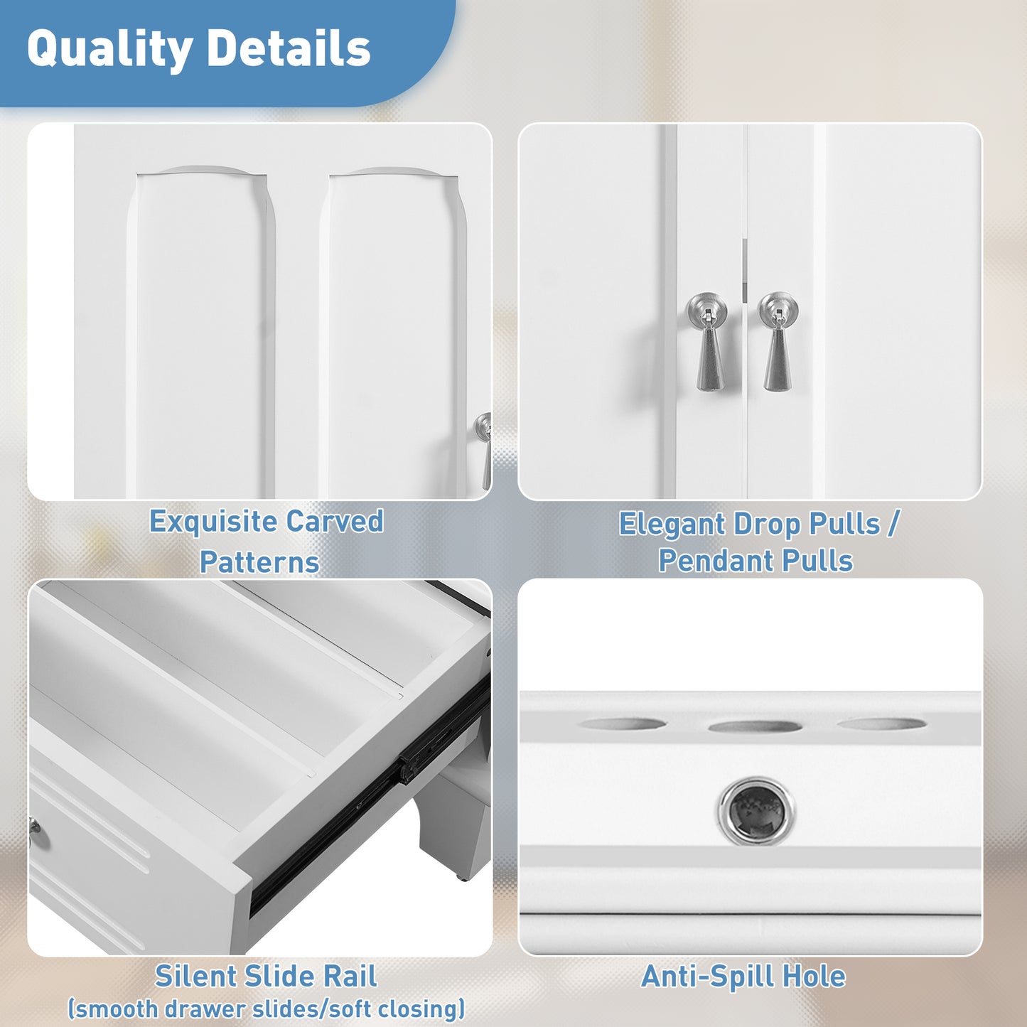 30" White Bathroom Vanity - Ceramic Sink Storage