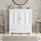 30" Bathroom Vanity with Ceramic Sink, Solid Wood Frame Bathroom Sink Cabinet with Adjustable Shelf, Drawer with Divider, Solid Wood Feet