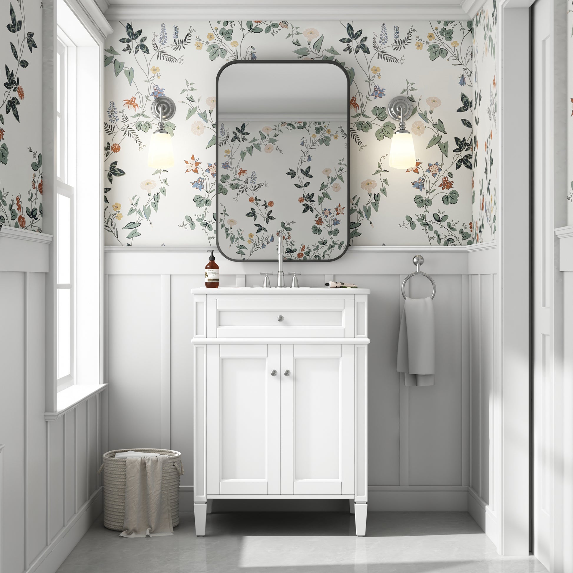 White Bathroom Vanity with Sink - 24" Storage Cabinet