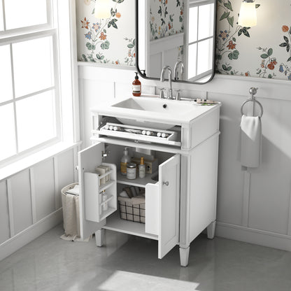 White Bathroom Vanity with Sink - 24" Storage Cabinet