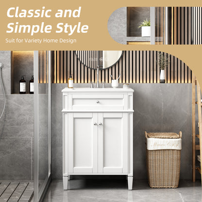 White Bathroom Vanity with Sink - 24" Storage Cabinet