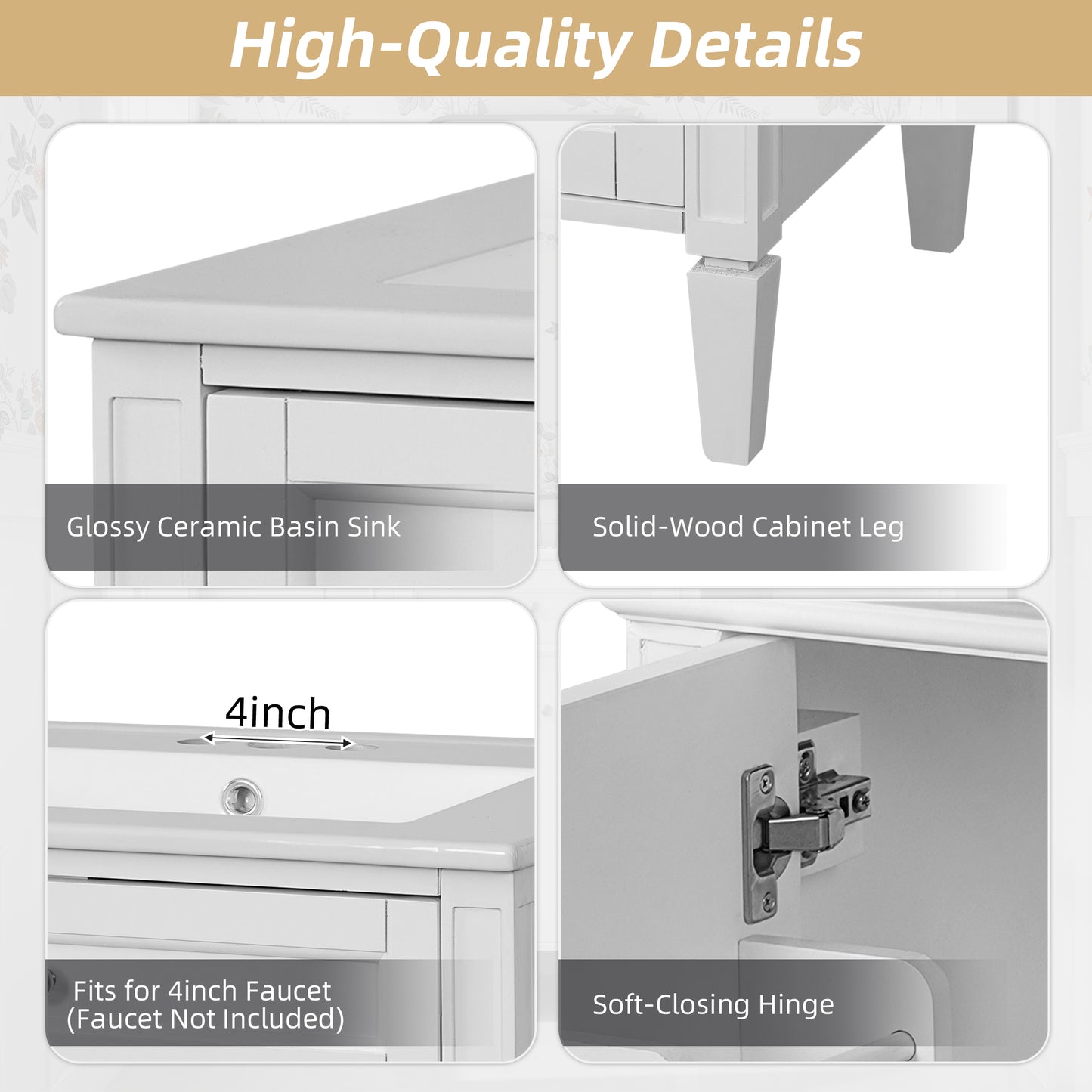 White Bathroom Vanity with Sink - 24" Storage Cabinet