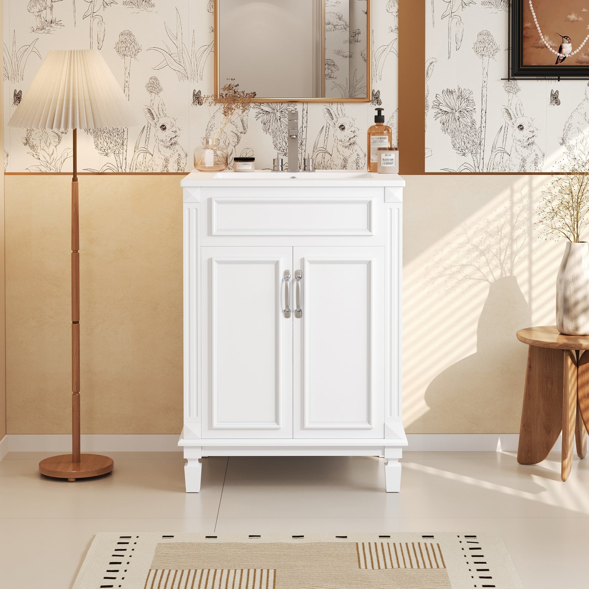 Modern 24 inch Bathroom Vanity Cabinet with Solid Wood MDF