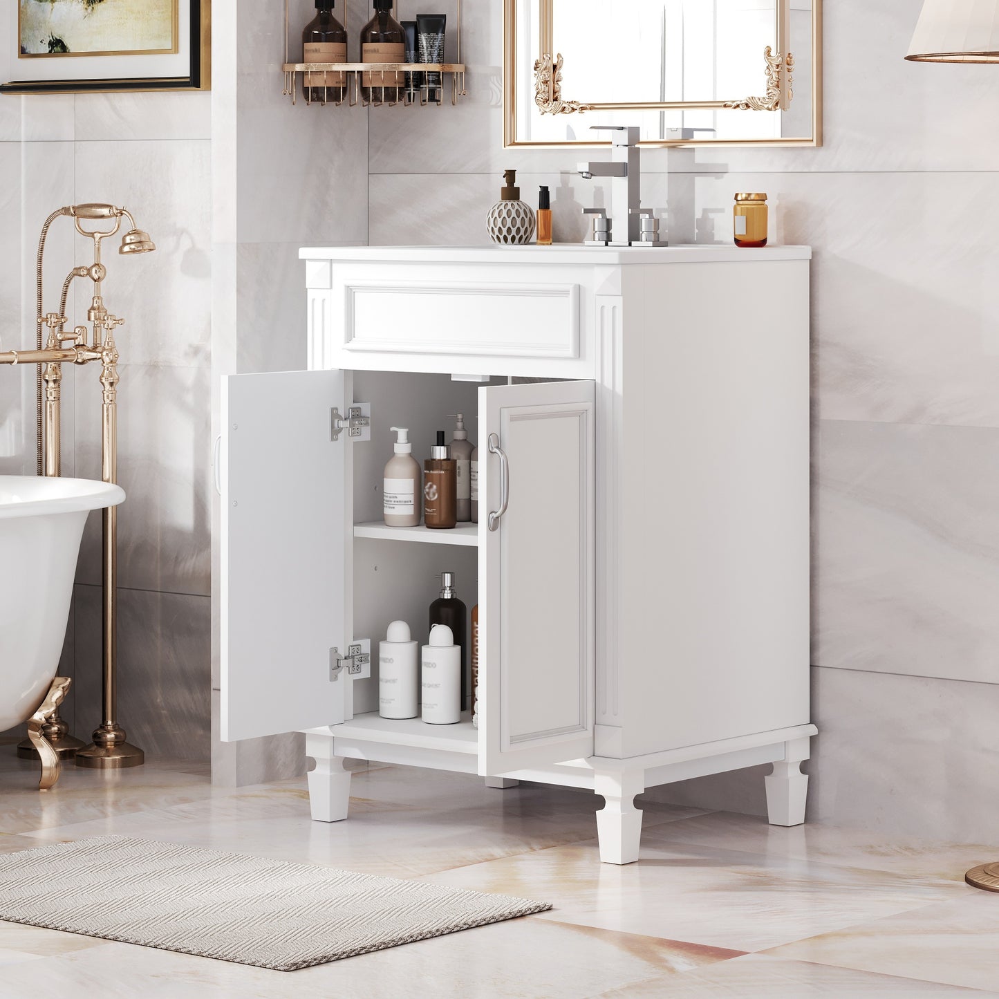 Modern 24 inch Bathroom Vanity Cabinet with Solid Wood MDF