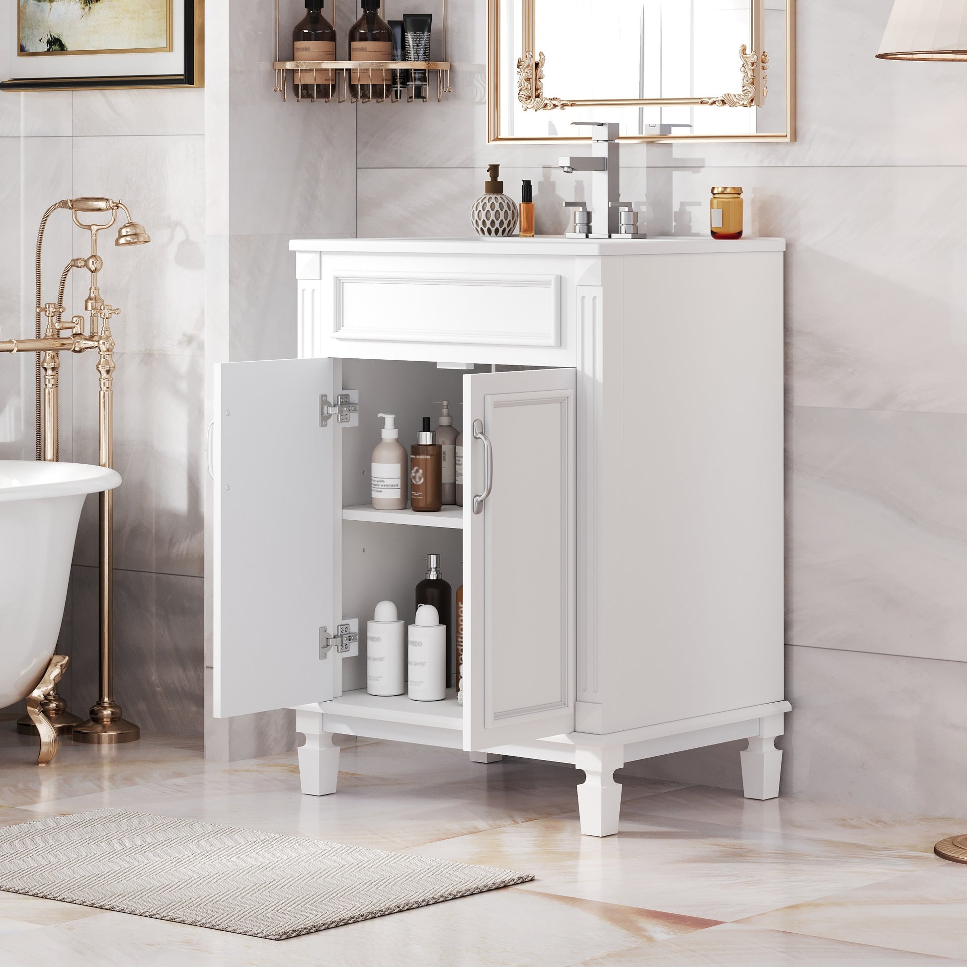 Modern 24 inch Bathroom Vanity Cabinet with Solid Wood MDF