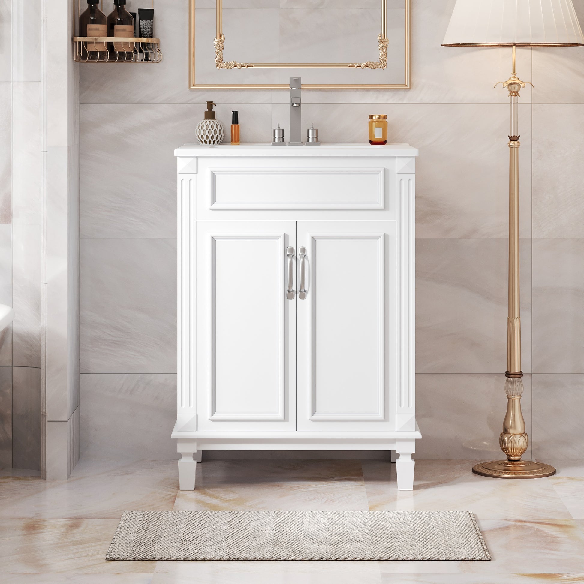 Modern 24 inch Bathroom Vanity Cabinet with Solid Wood MDF