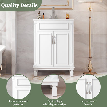 Modern 24 inch Bathroom Vanity Cabinet with Solid Wood MDF