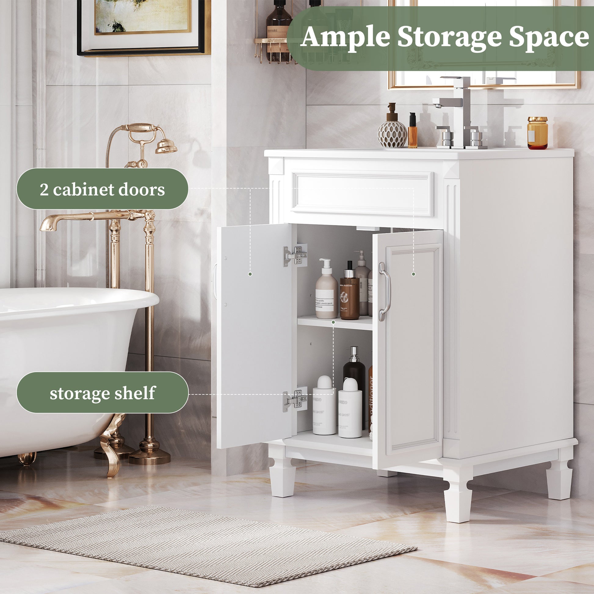 Modern 24 inch Bathroom Vanity Cabinet with Solid Wood MDF