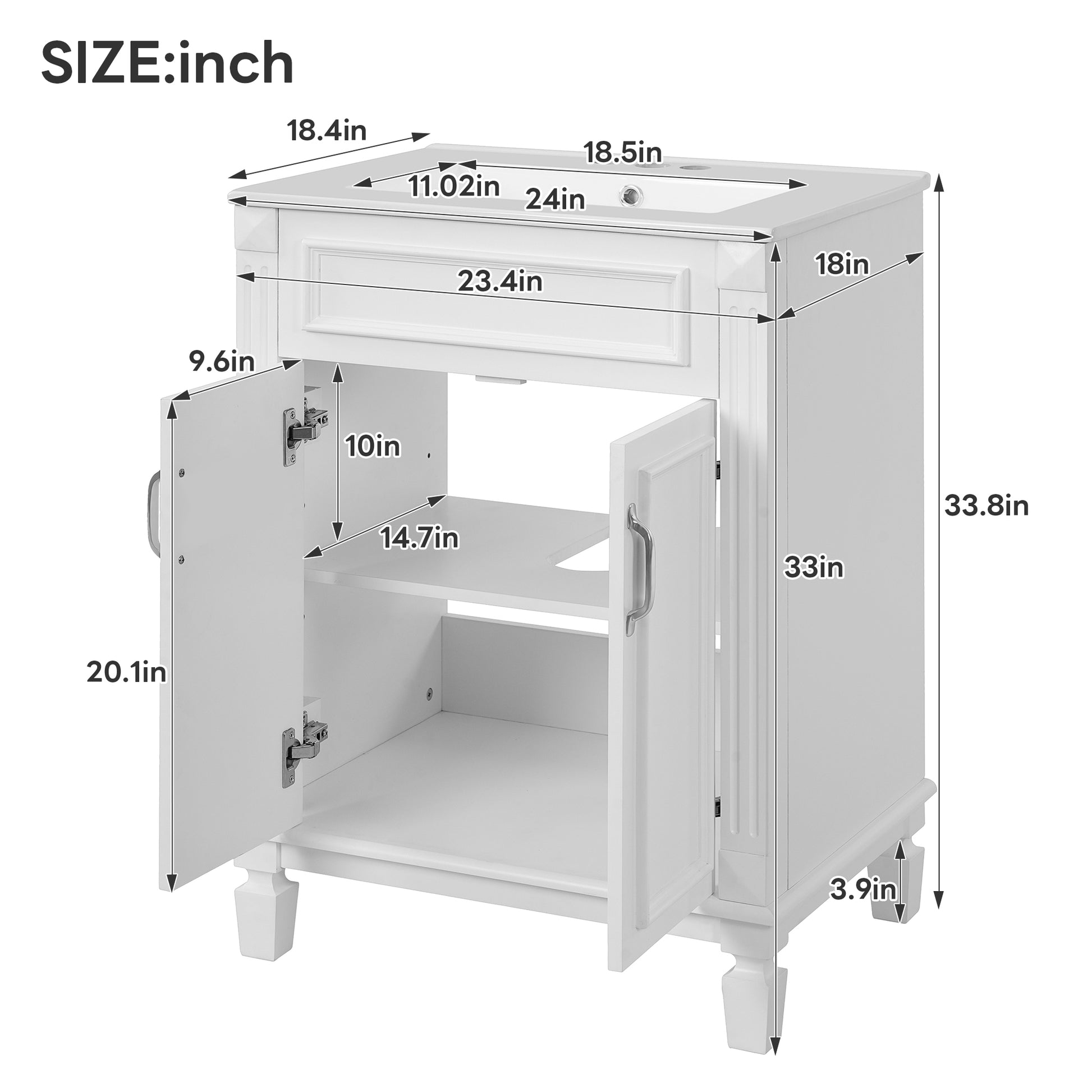 Modern 24 inch Bathroom Vanity Cabinet with Solid Wood MDF