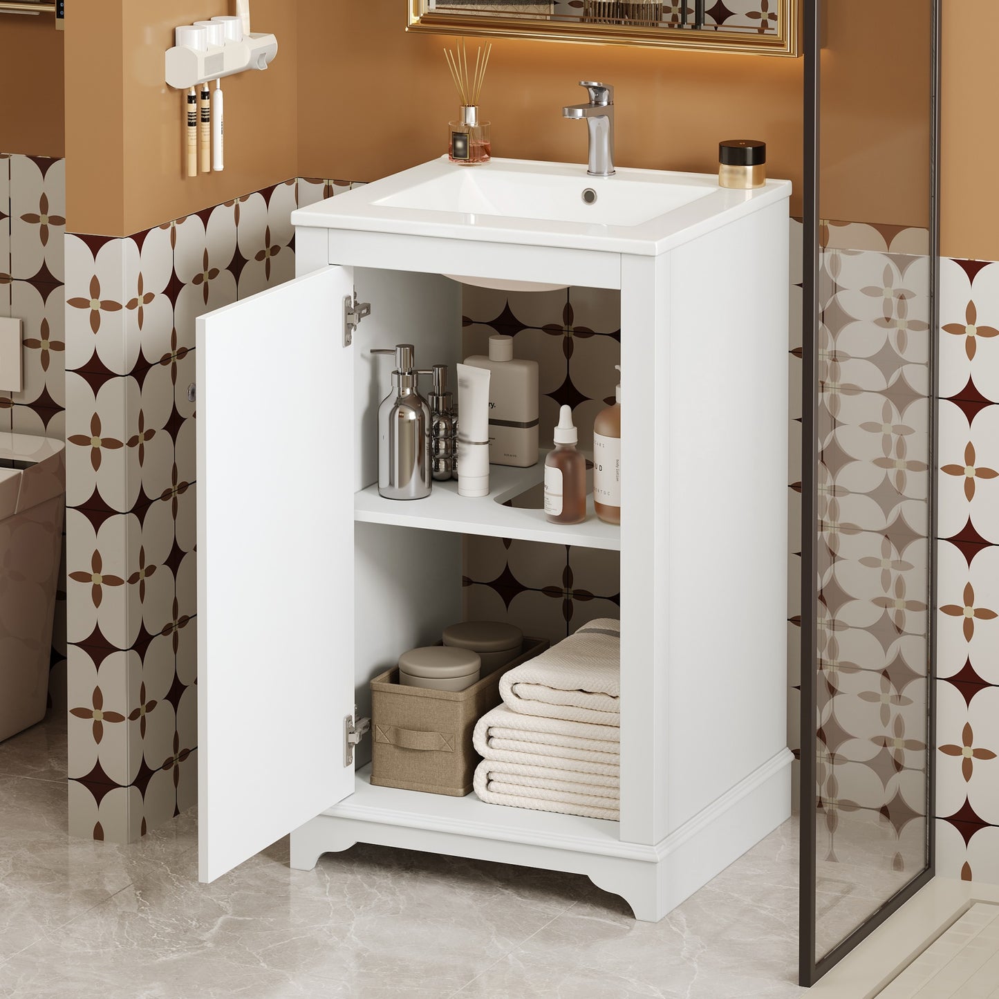 White Ceramic Bathroom Vanity - 20" x 18.4" Modern Sink