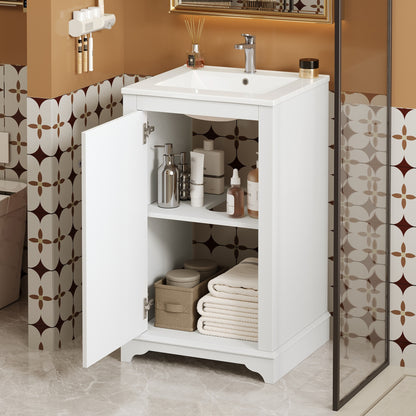 White Ceramic Bathroom Vanity - 20" x 18.4" Modern Sink