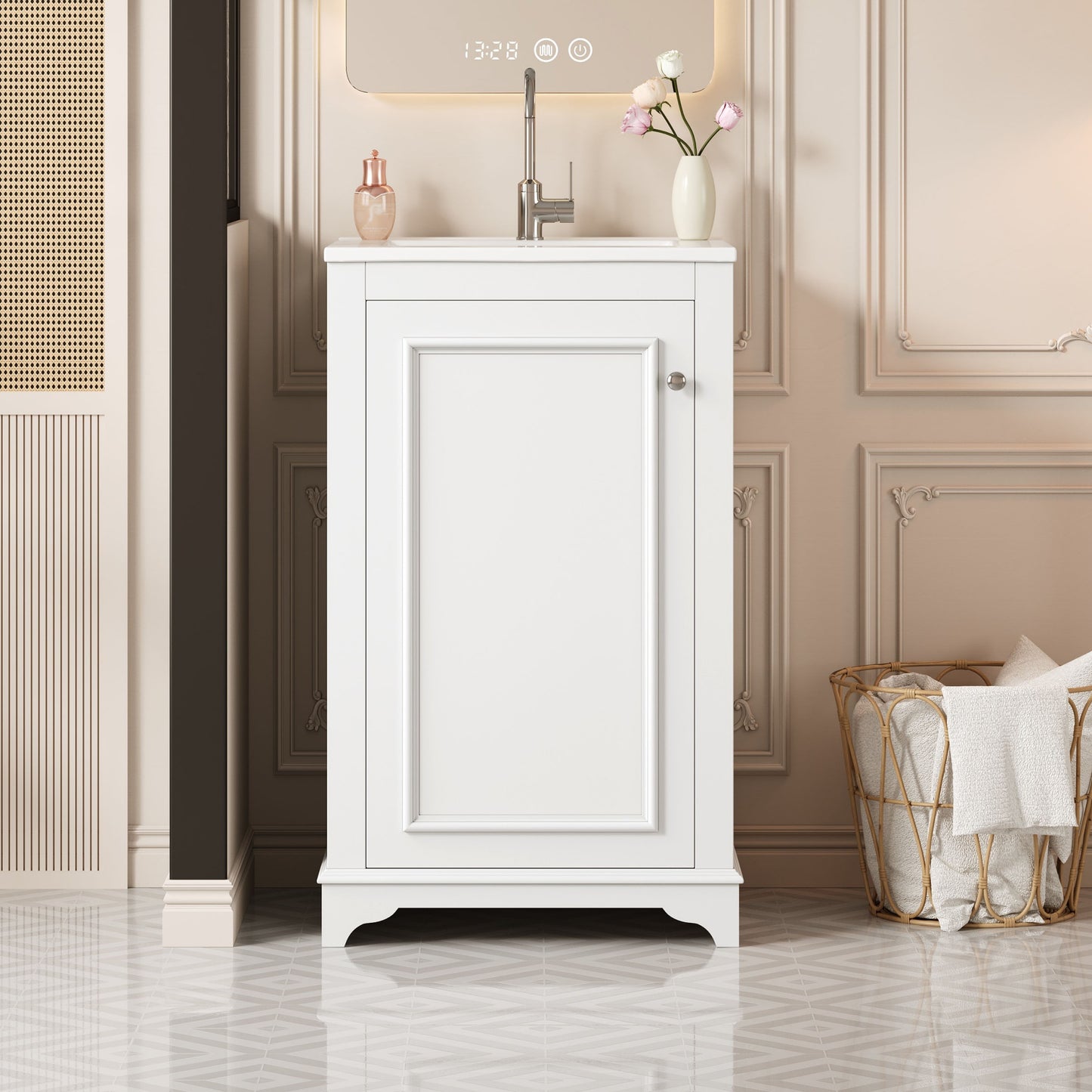 White Ceramic Bathroom Vanity - 20" x 18.4" Modern Sink