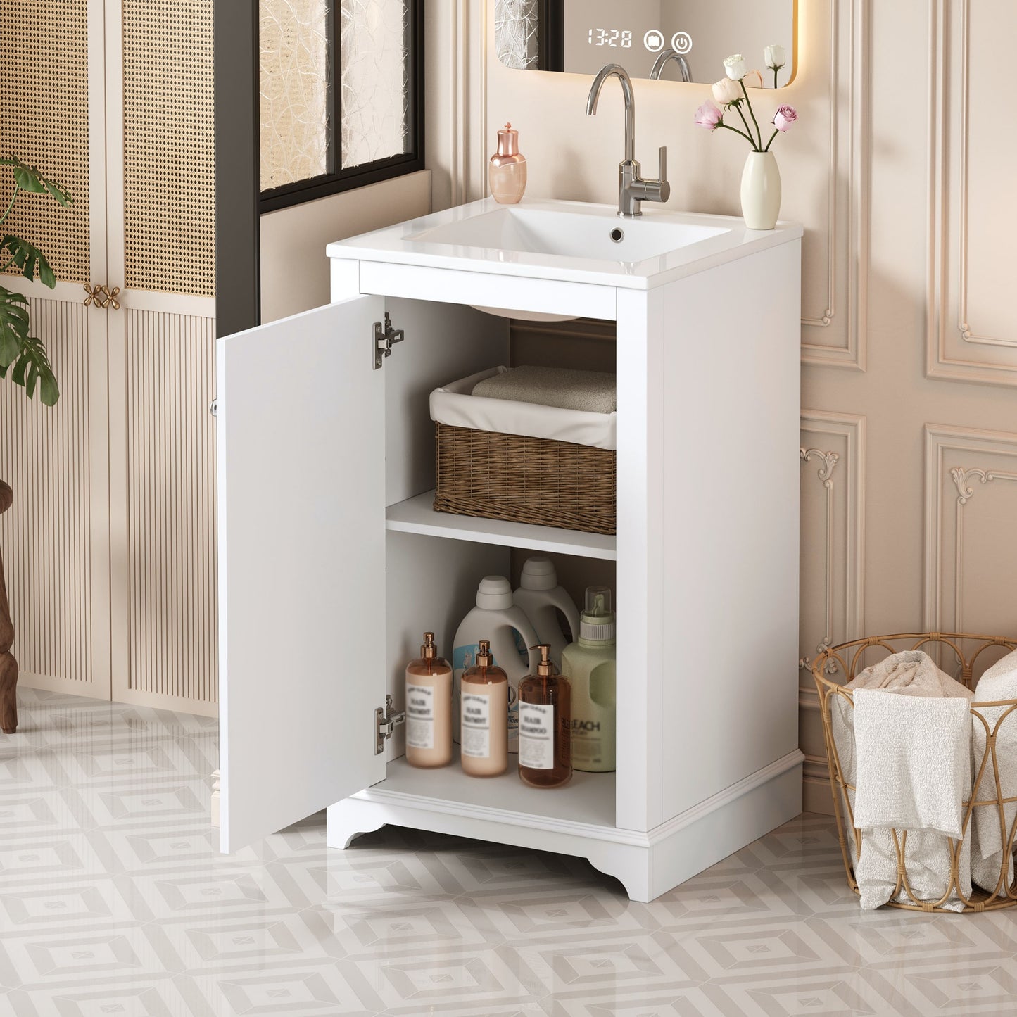 White Ceramic Bathroom Vanity - 20" x 18.4" Modern Sink