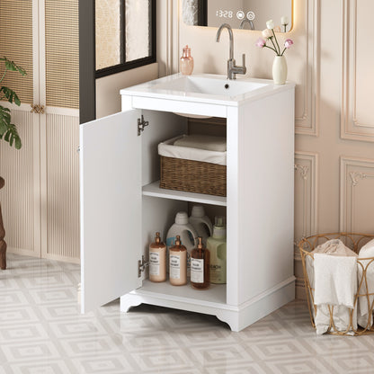 White Ceramic Bathroom Vanity - 20" x 18.4" Modern Sink