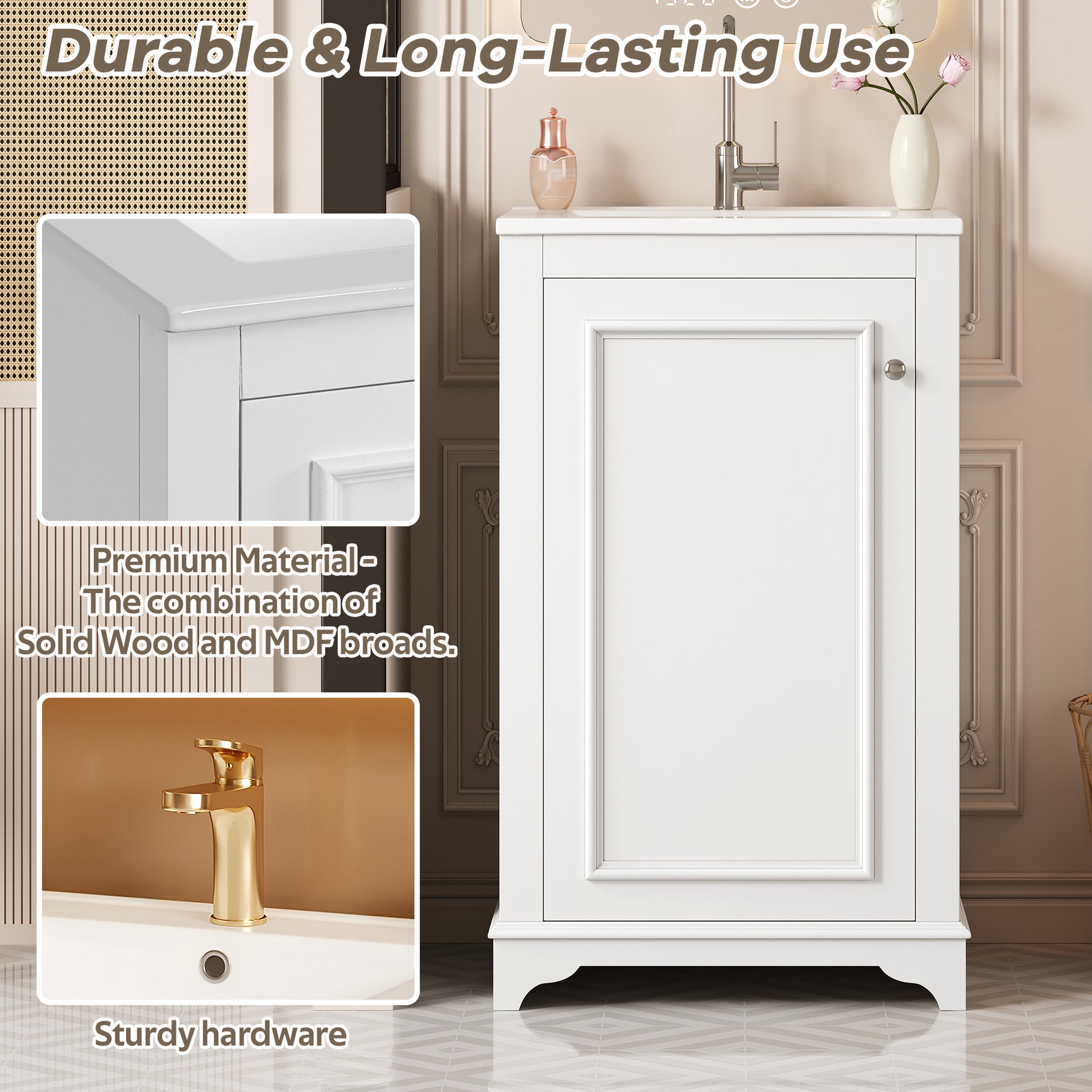 White Ceramic Bathroom Vanity - 20" x 18.4" Modern Sink