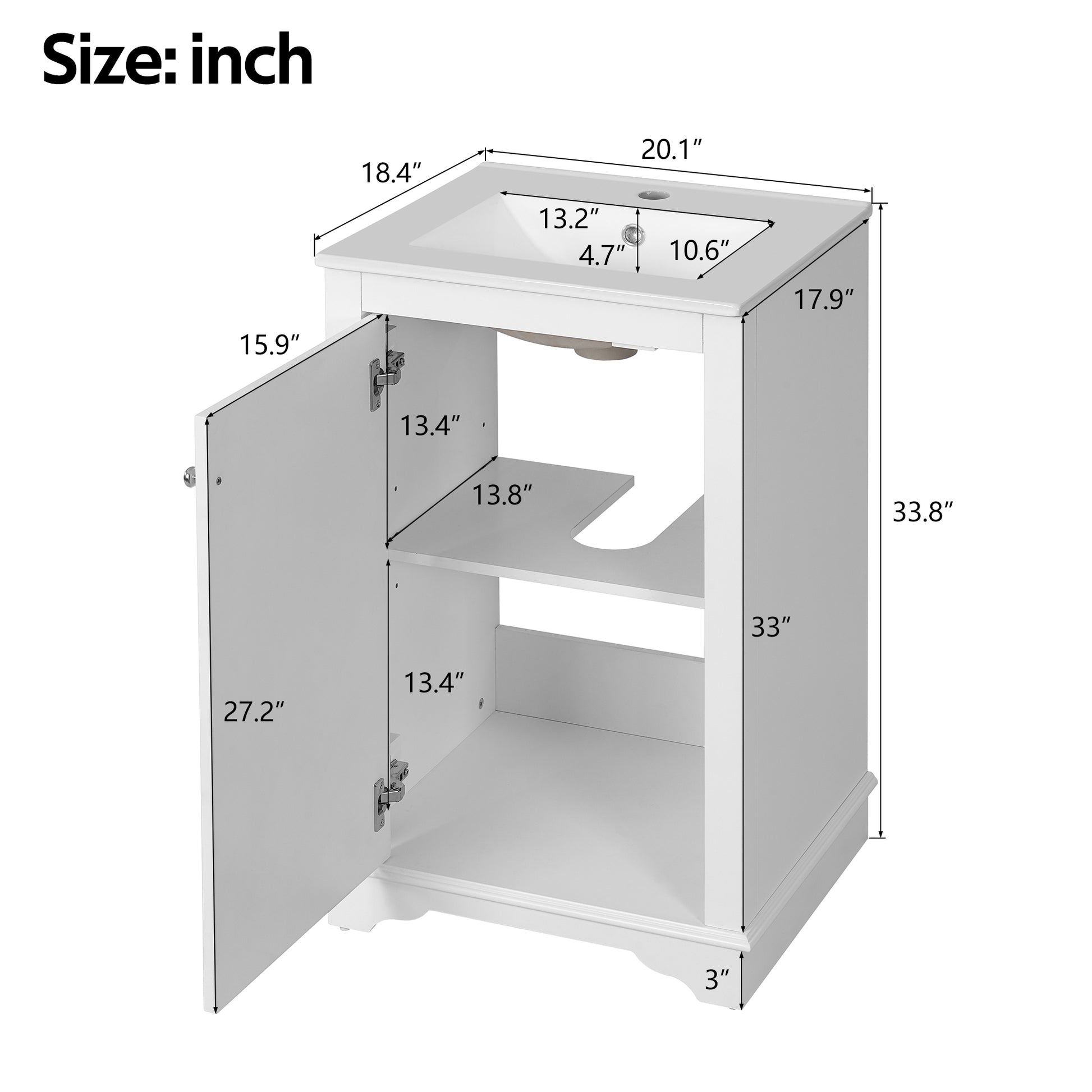 White Ceramic Bathroom Vanity - 20" x 18.4" Modern Sink