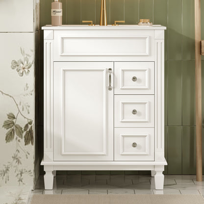 24" Bathroom Vanity with Ceramic Sink, Small Bathroom Sink Cabinet, Modern Cabinet with 2 Drawers and Adjustable Shelf