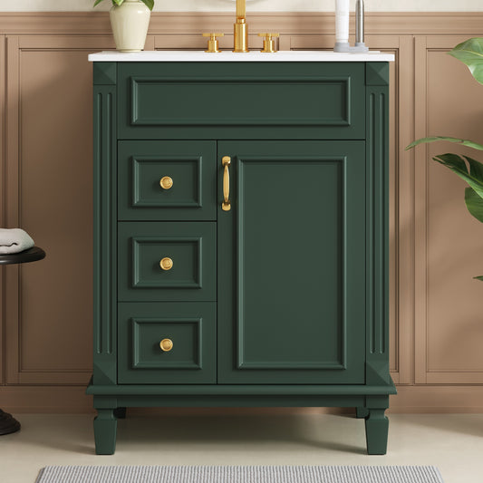 24" Bathroom Vanity with Ceramic Sink, Small Bathroom Sink Cabinet, Modern Cabinet with 2 Drawers and Adjustable Shelf