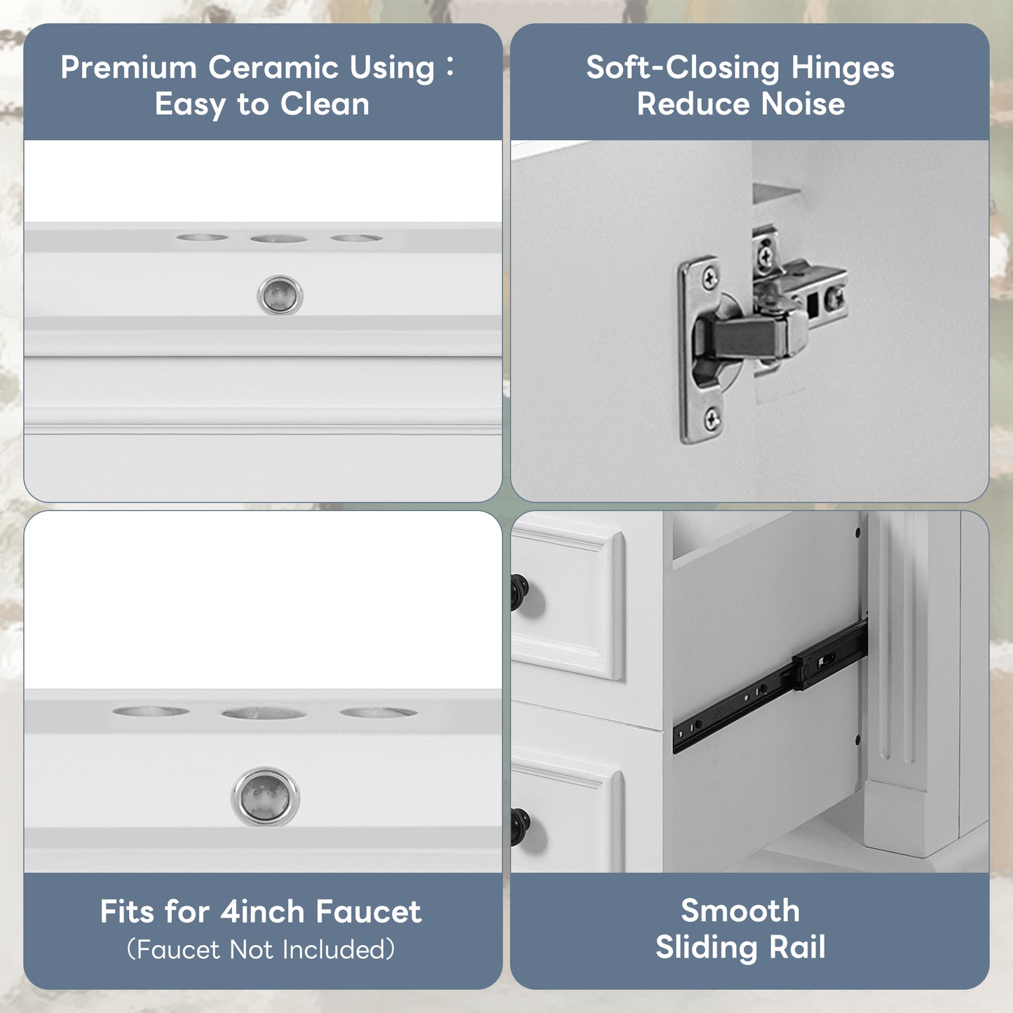 White Ceramic Bathroom Vanity - 30" Small Sink Cabinet