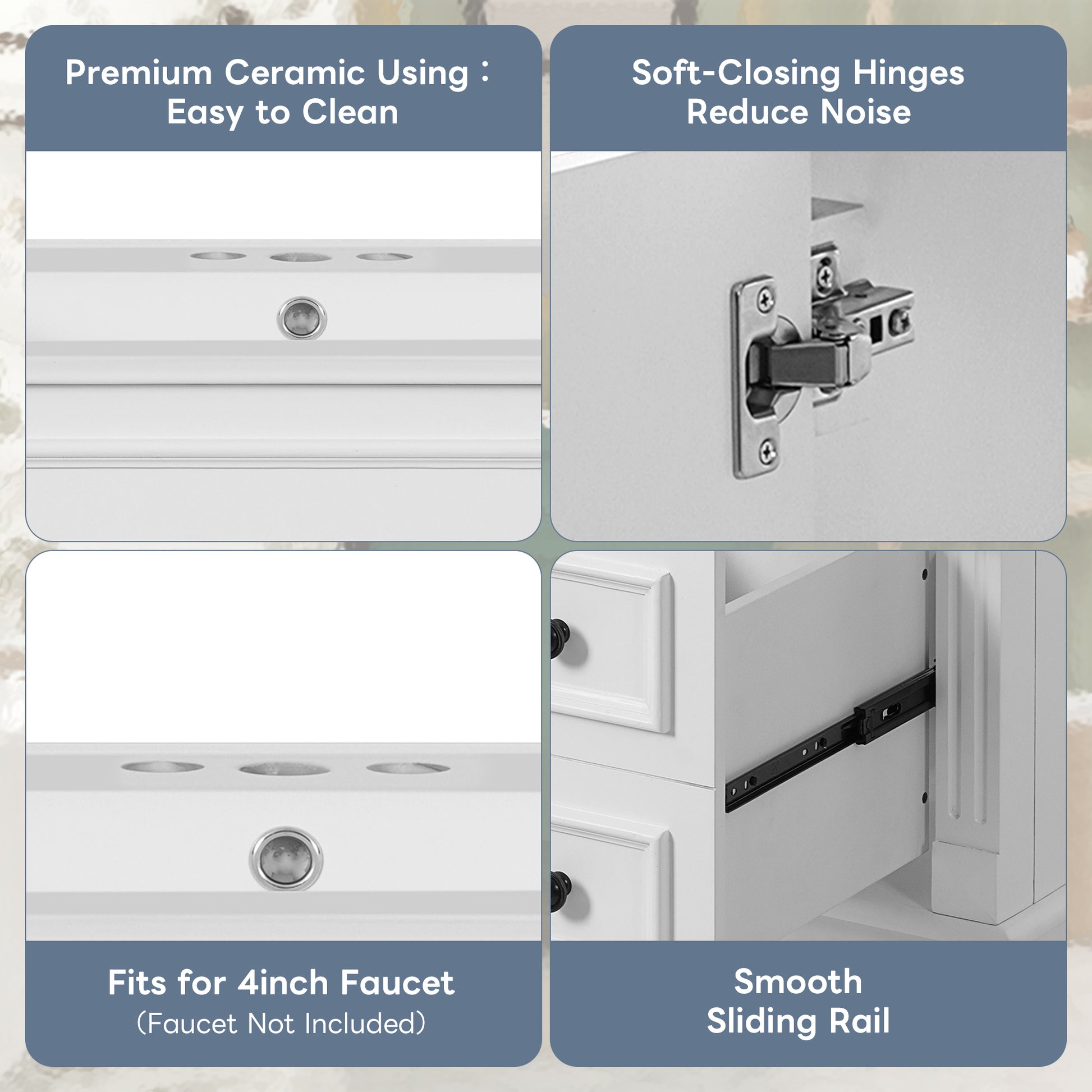 White Ceramic Bathroom Vanity - 30" Small Sink Cabinet