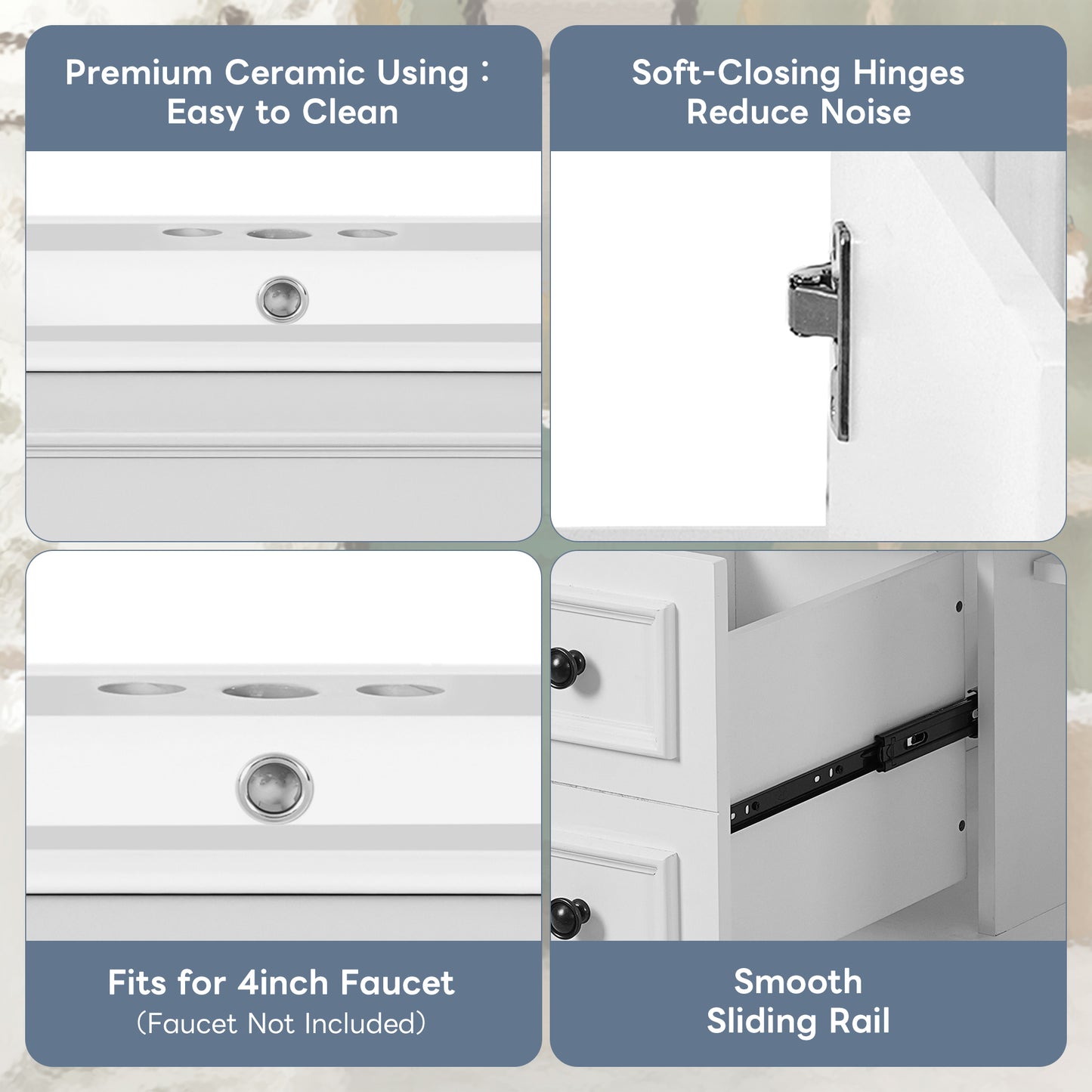 White Ceramic Bathroom Vanity - 30" Modern Sink Cabinet