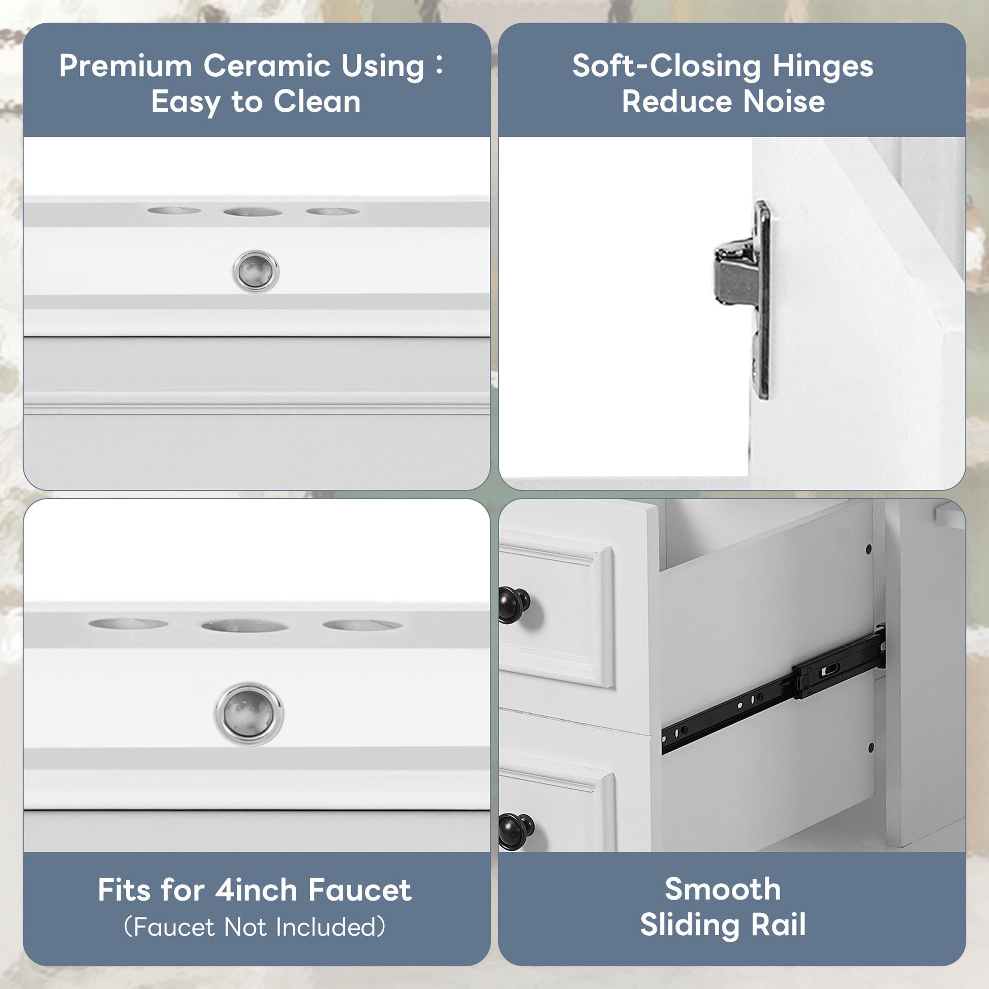 White Ceramic Bathroom Vanity - 30" Modern Sink Cabinet