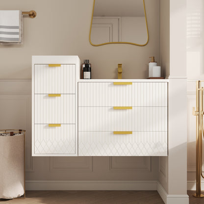 White Wall Mounted Bathroom Cabinet - Storage & Sink Combo