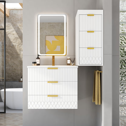 White Wall Mounted Bathroom Cabinet - Storage & Sink Combo