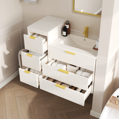 White Wall Mounted Bathroom Cabinet - Storage & Sink Combo