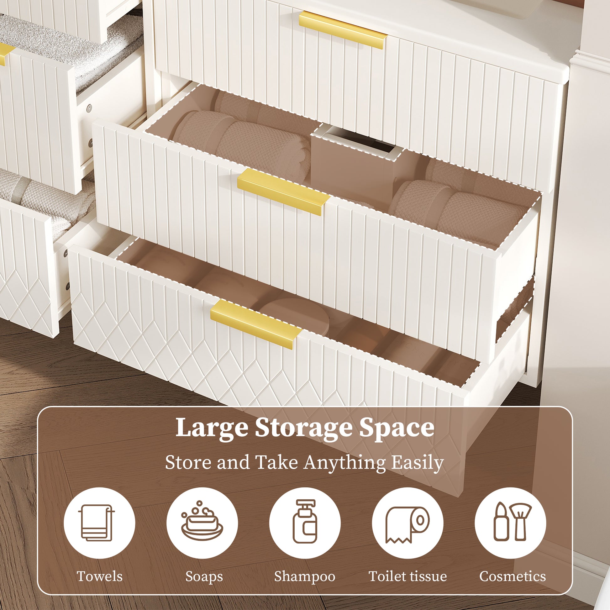White Wall Mounted Bathroom Cabinet - Storage & Sink Combo