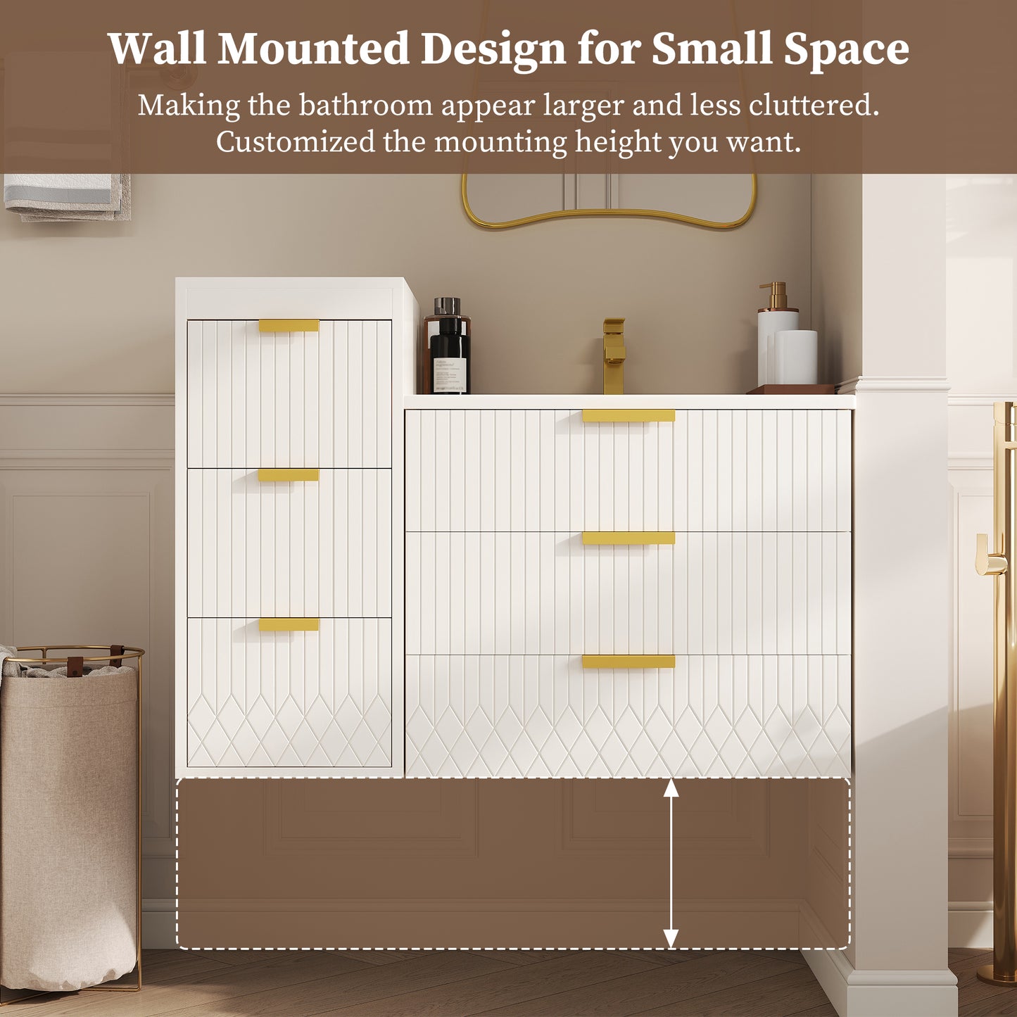 White Wall Mounted Bathroom Cabinet - Storage & Sink Combo