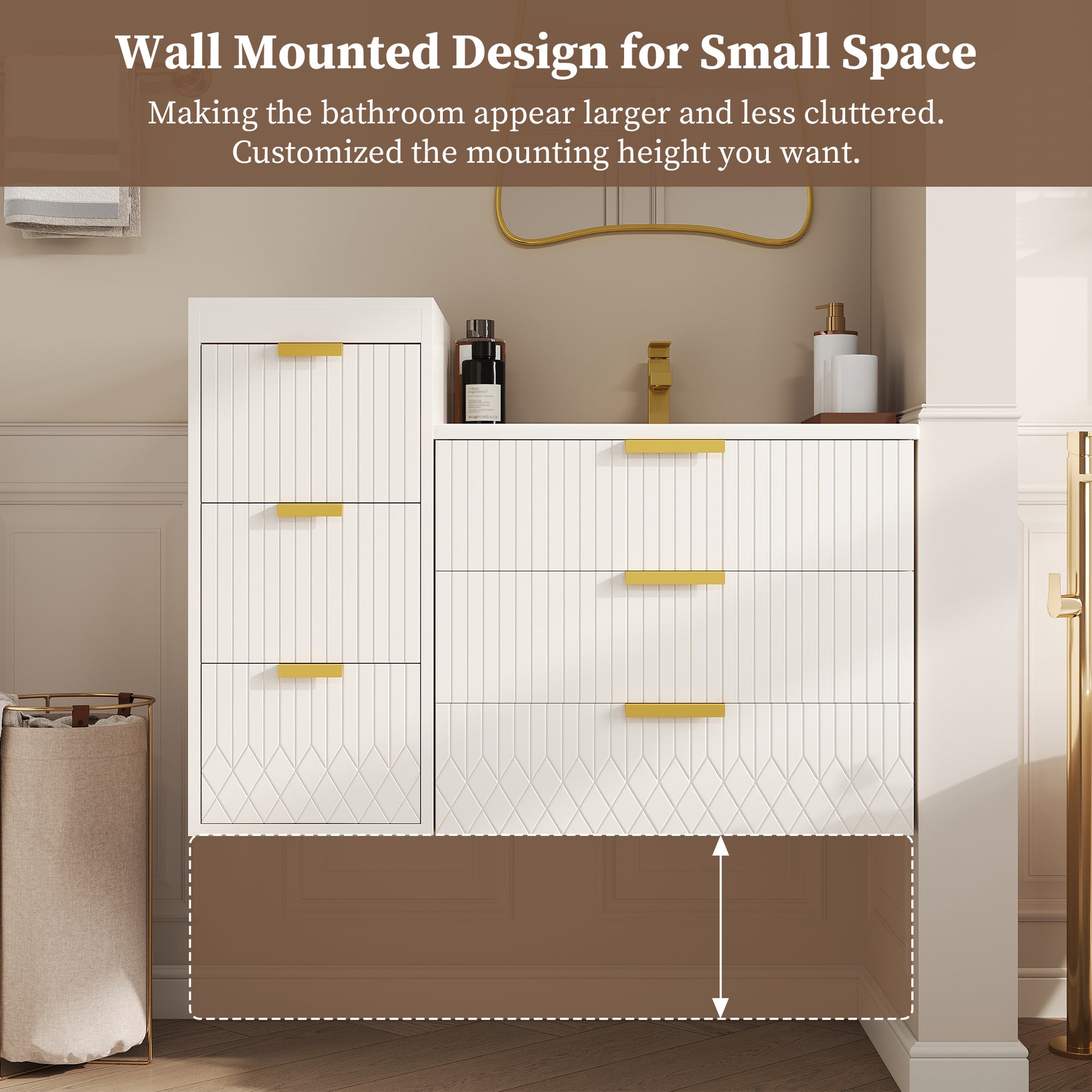White Wall Mounted Bathroom Cabinet - Storage & Sink Combo
