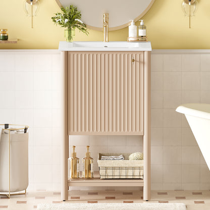 Cream White Ceramic Sink Vanity - French Style Bathroom Storage