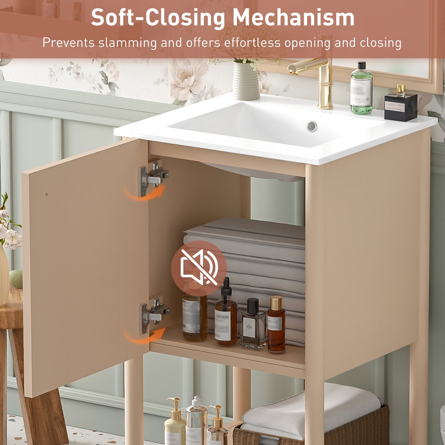 Cream White Ceramic Sink Vanity - French Style Bathroom Storage