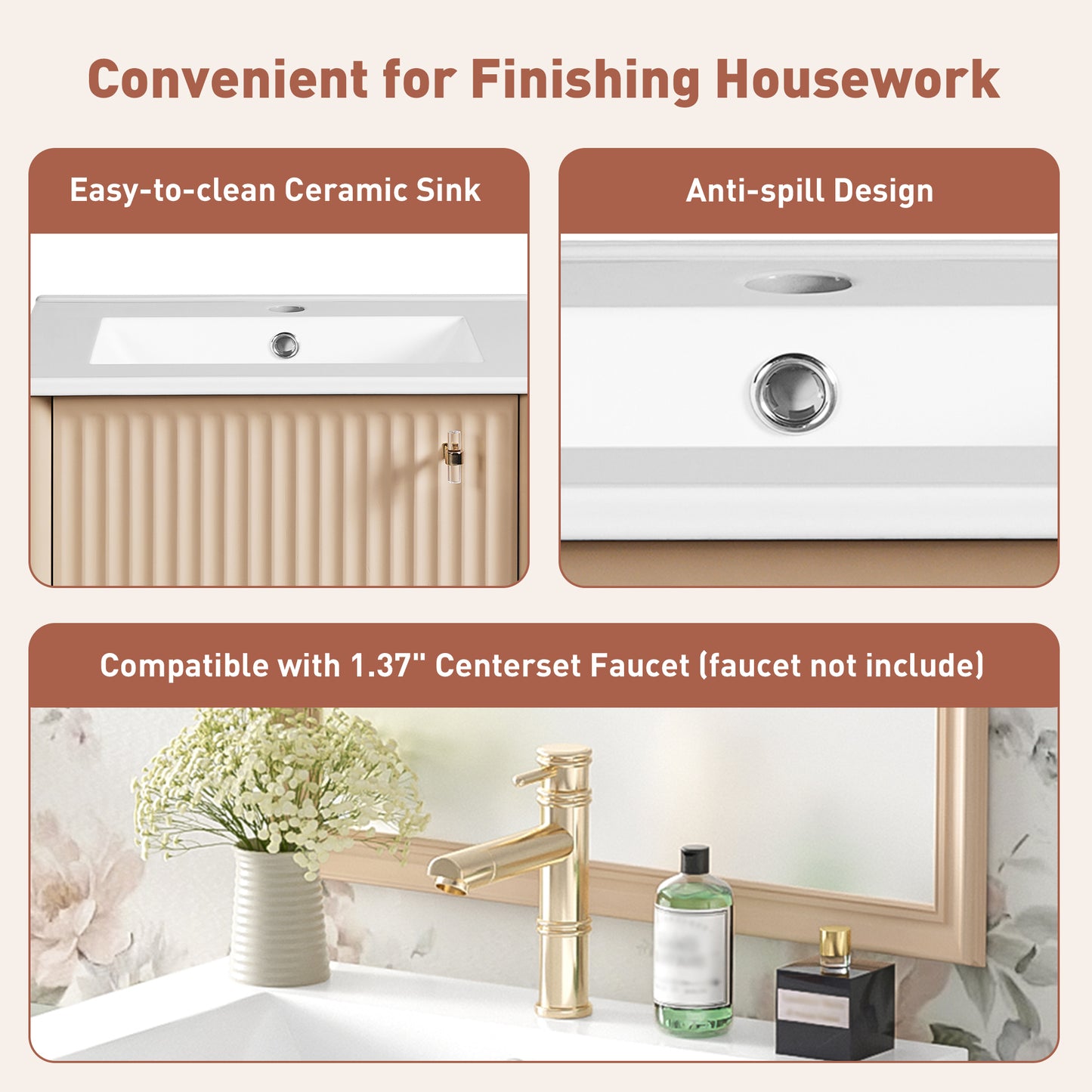 Cream White Ceramic Sink Vanity - French Style Bathroom Storage
