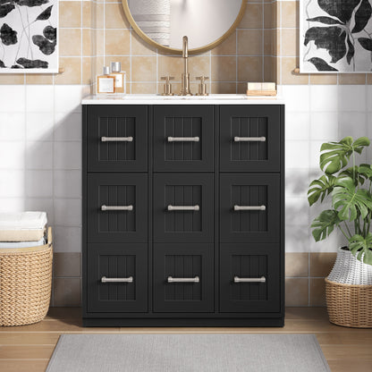 30inch Bathroom Vanity with Undermount Sink and Drawers, Painted Surface, Soft-Close Doors, Bathroom Cabinet with Tip-Out Drawer