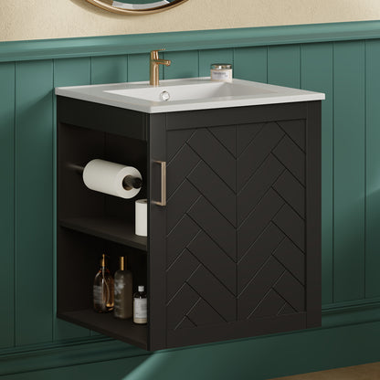 20" Wall Mounted Bathroom Cabinet with Side Cabinet Combo, Bathroom Cabinet with Soft-Closing Door, Modern Bathroom Vanity with Sink