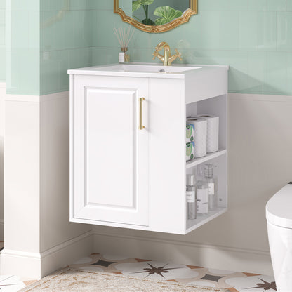 20" Wall Mounted Bathroom Cabinet with Side Cabinet Combo, Bathroom Cabinet with Soft-Closing Door, Modern Bathroom Vanity with Sink,White