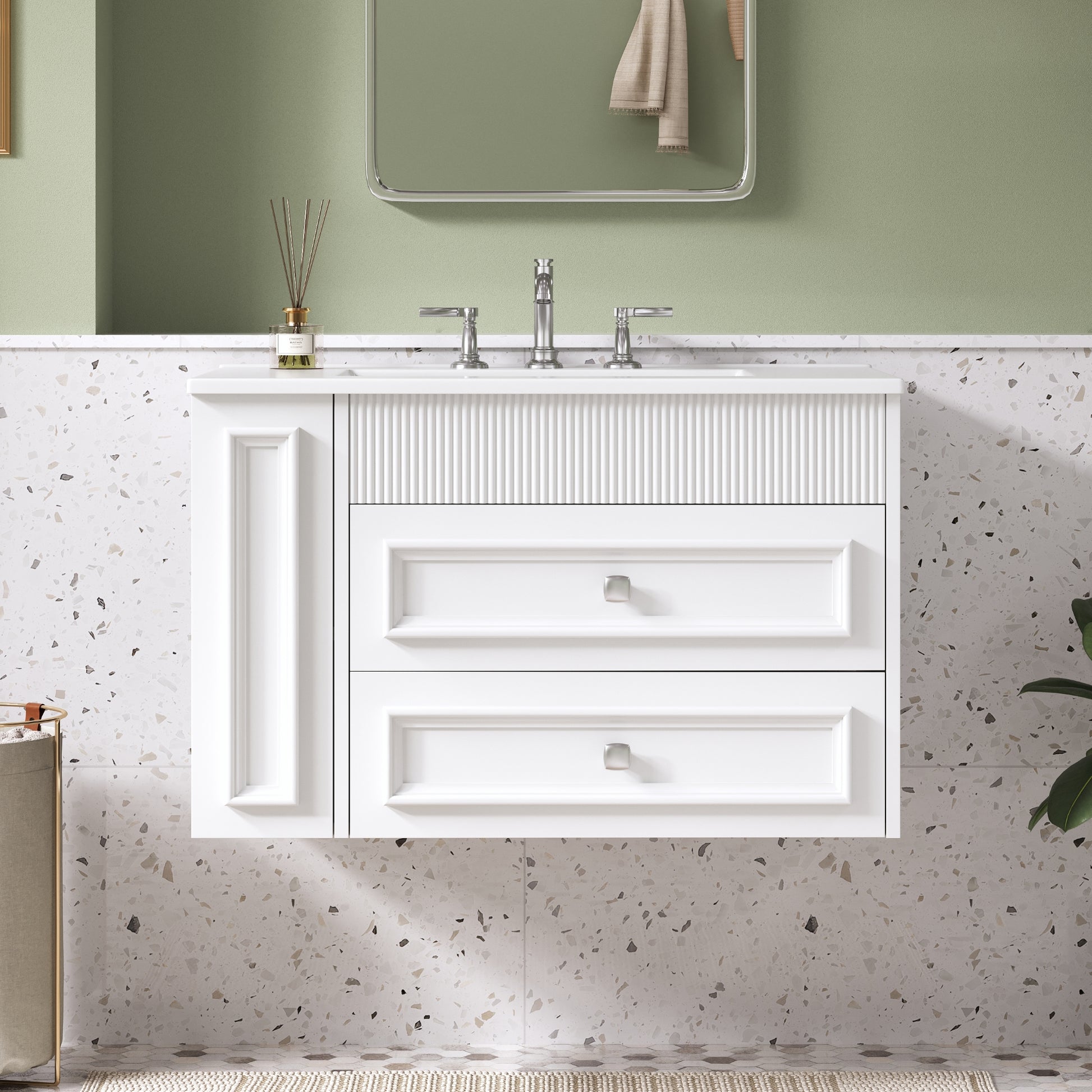 30 Inch White Bathroom Vanity - Wall Mounted Storage Cabinet