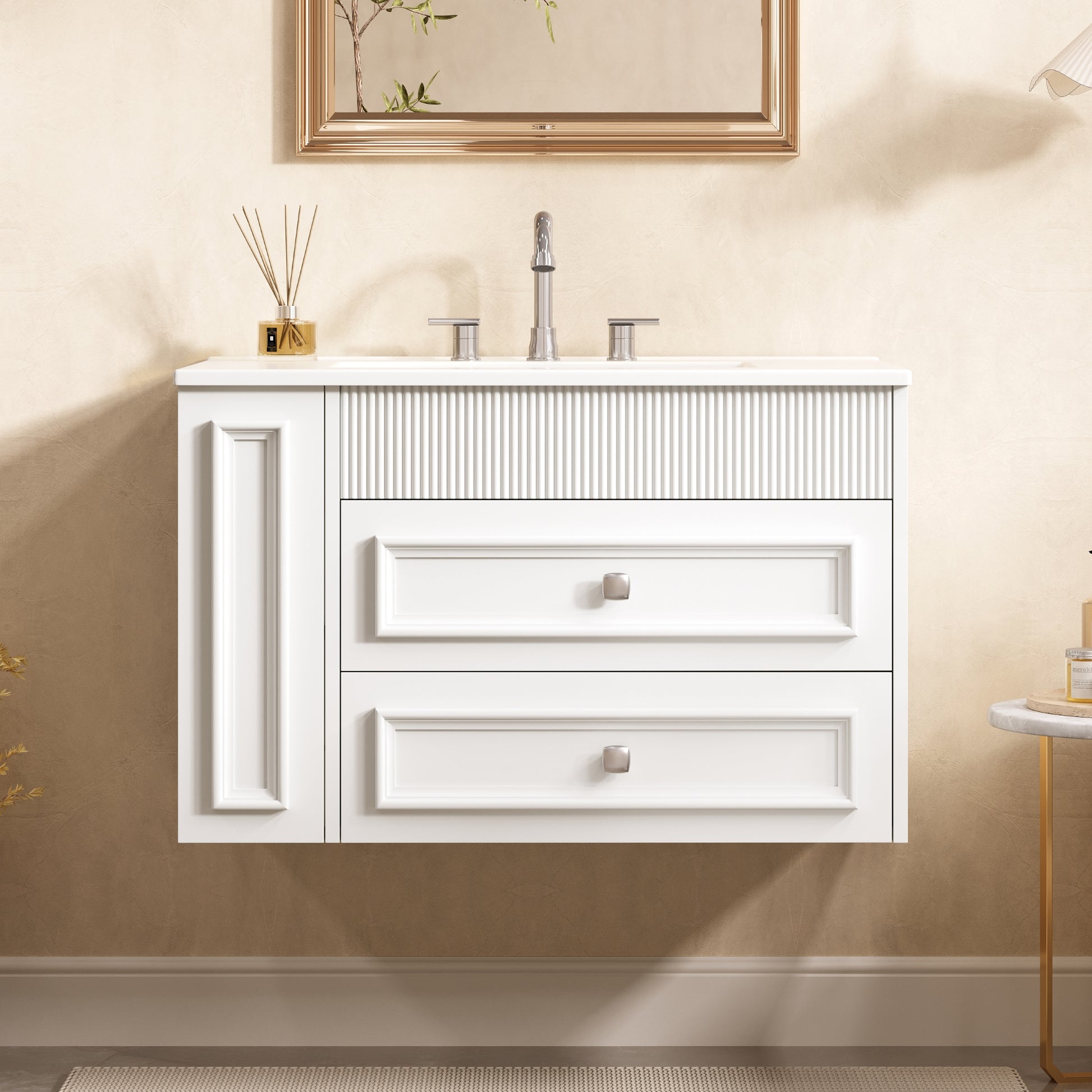 30 Inch White Bathroom Vanity - Wall Mounted Storage Cabinet